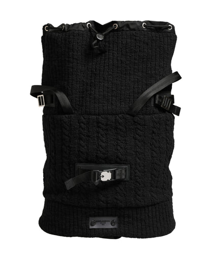 Dolce & Gabbana Black Tricot Wool Blend Duffel Backpack Travel Borse Bag