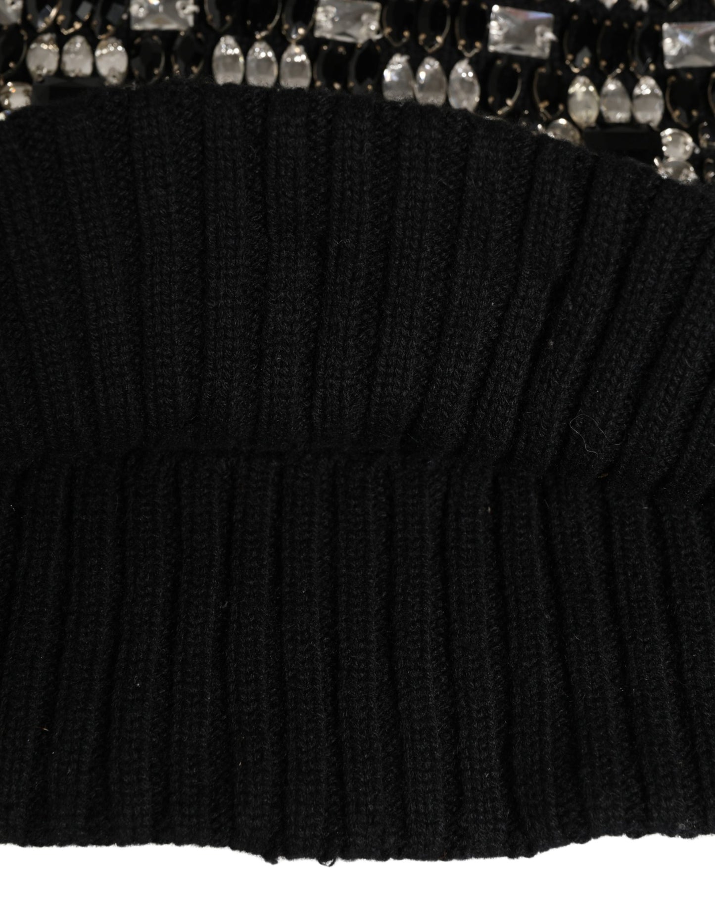 Dolce & Gabbana Black Wool Crystal Embellished Balaclava Hat
