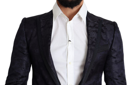 Dolce & Gabbana Blue Floral Jacquard Silk Coat MARTINI Blazer