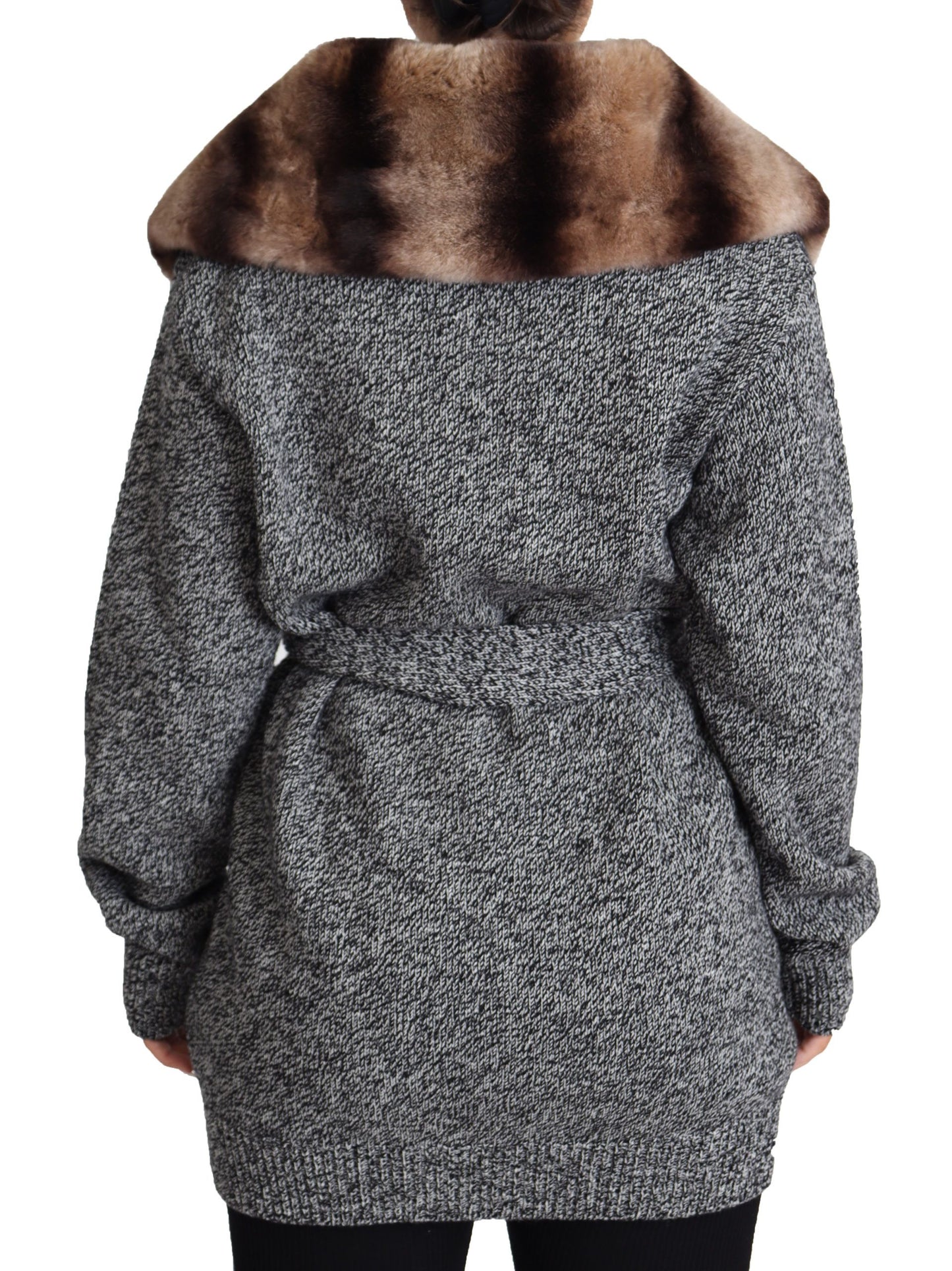 Dolce & Gabbana Gray Cardigan Fur Coat Cashmere Jacket