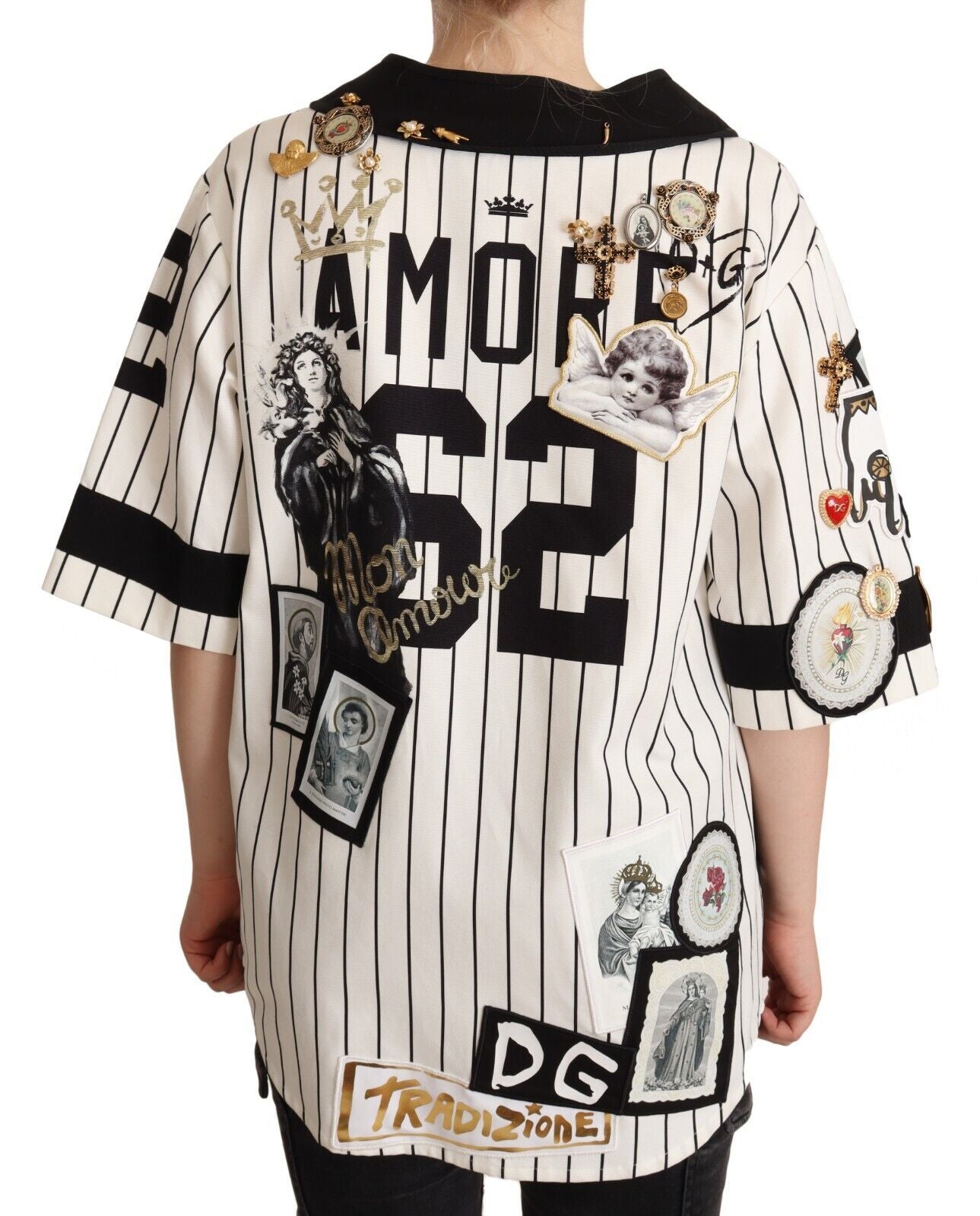 Dolce & Gabbana White Cotton Crystal Charms Amore Shirt