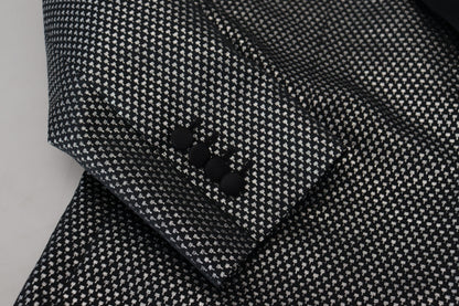 Dolce & Gabbana Black Silver Jacquard Slim Fit Jacket Blazer