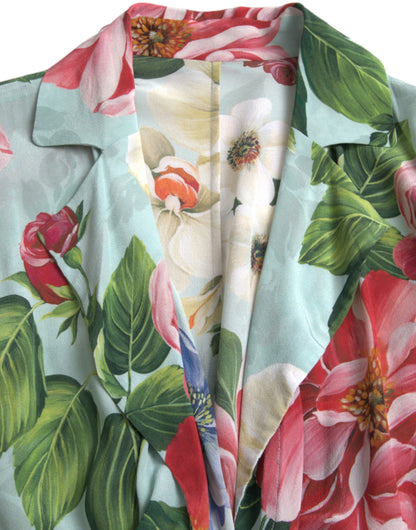 Dolce & Gabbana Blue Floral Wide Leg Wrap Jumpsuit Dress