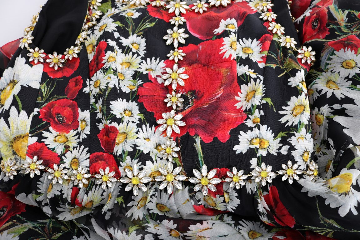 Dolce & Gabbana Multicolor Silk Floral Crystal Long Maxi Dress
