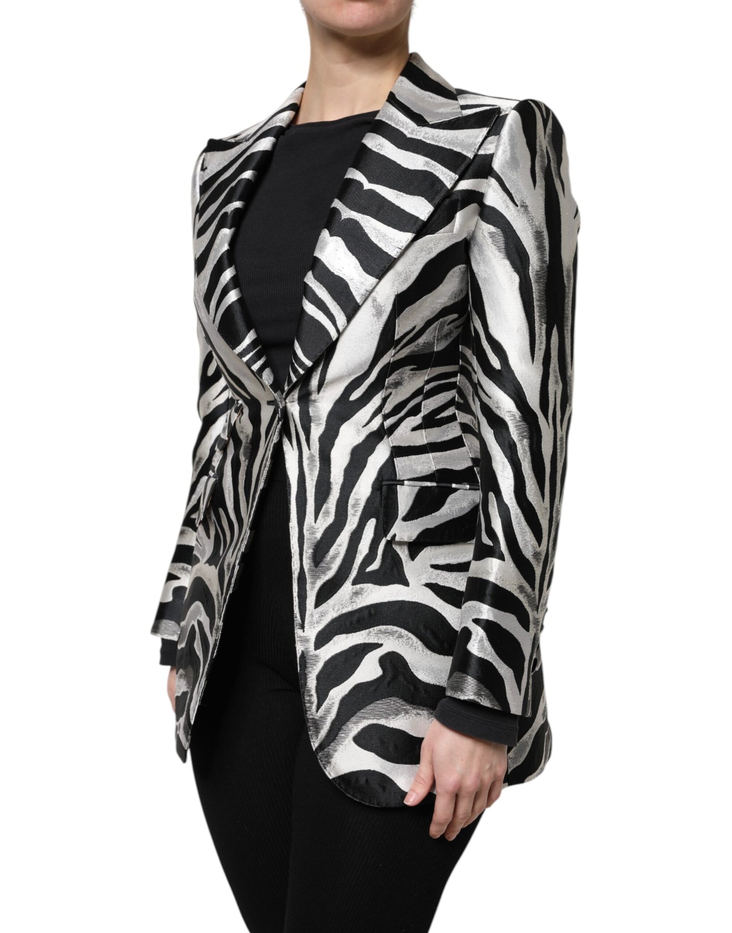 Dolce & Gabbana Black White Polyester Women Blazer Jacket