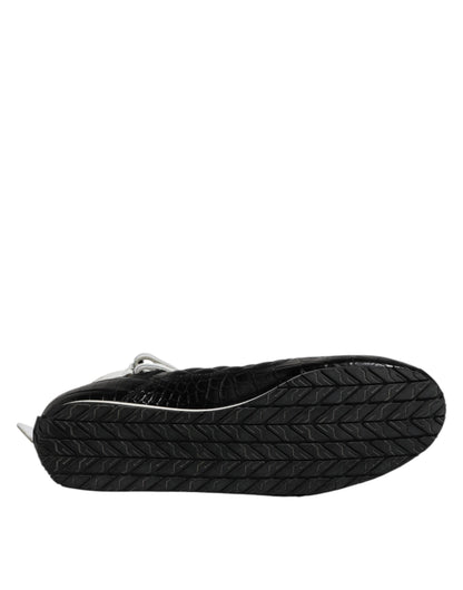 Dolce & Gabbana Black Quilted Leather Lace Up Sneakers Shoes