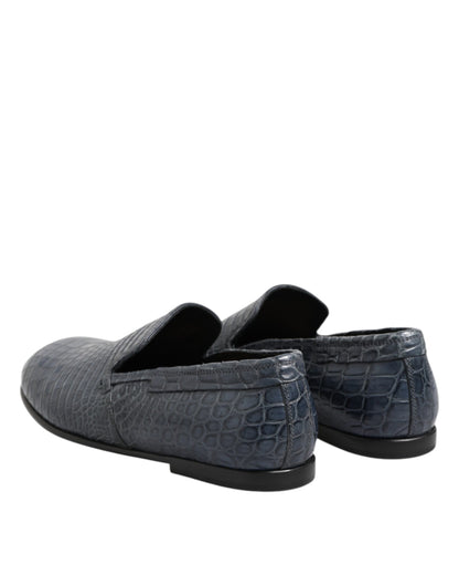 Dolce & Gabbana Blue Exotic Leather Slip On Loafers Men Dress Shoes