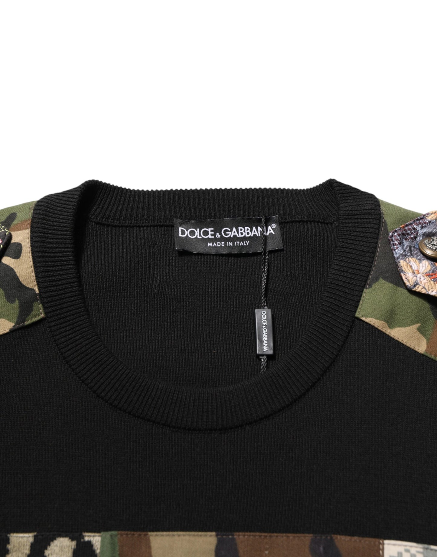 Dolce & Gabbana Black Patchwork Crew Neck Pullover Sweater